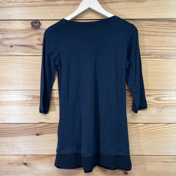 LOGO Lori Goldstein Shirt XXSP Petite Black Swing Satin Chiffon Trim Jewels - Picture 7 of 15